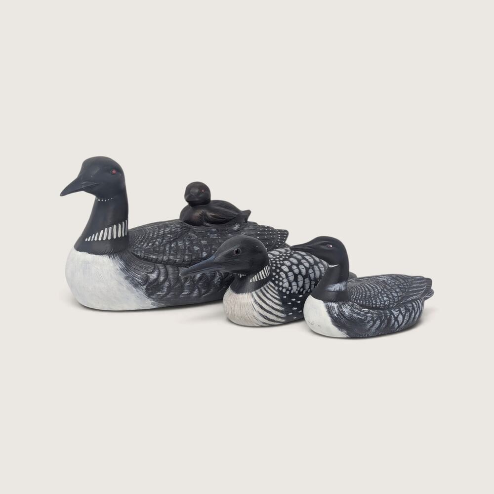 Vintage Set of 3 Loon Figurines Carved Wood Ceramic Waterfowl Decor